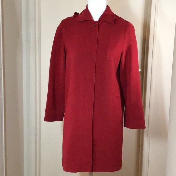 GALLERY PETITE RED TRENCH COAT WITH REMOVABLE BUTTON HOOD SZ PP - Picture 2 of 14